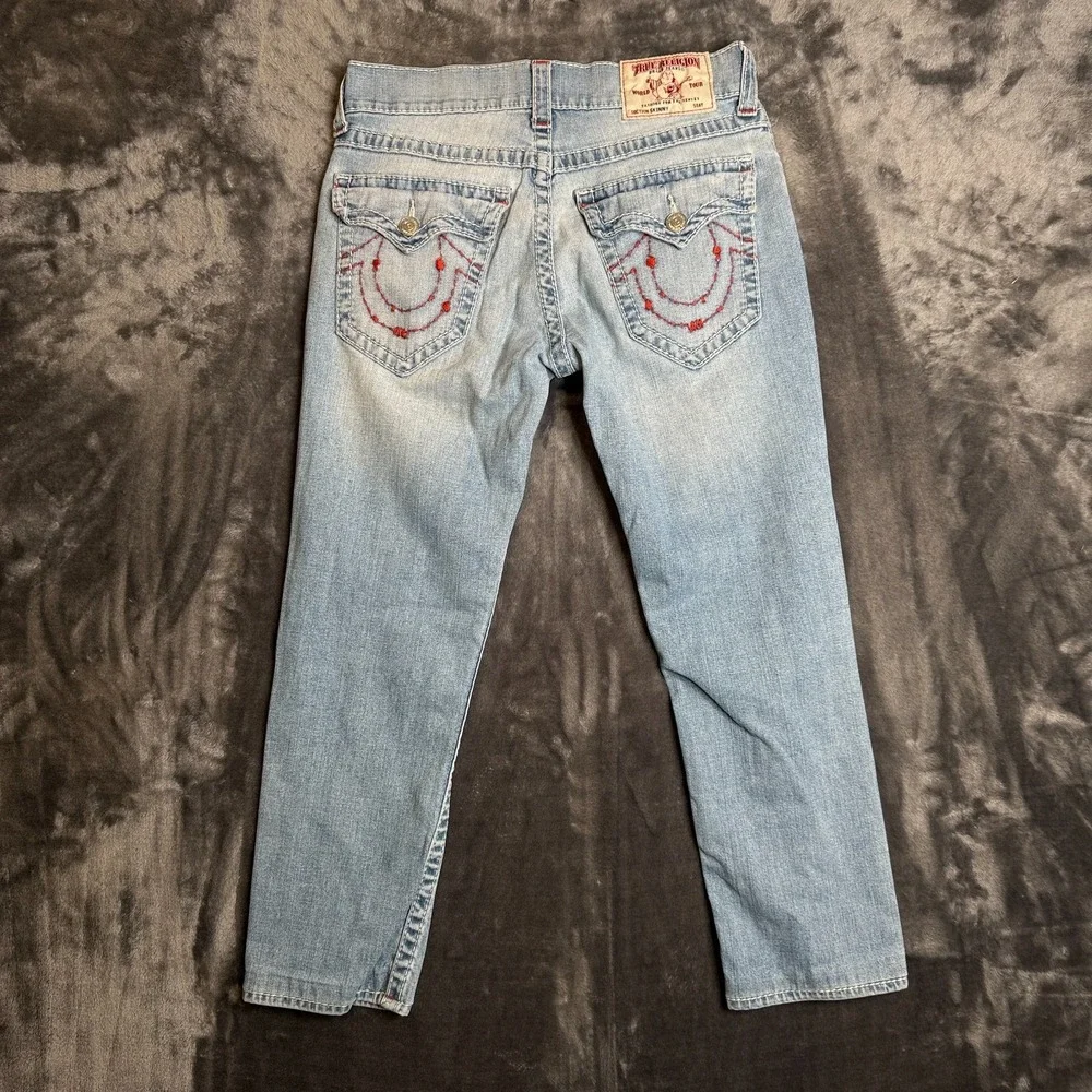 Vintage y2k True Religion Skinny Light Wash Faded Denim Jeans Size 32x26